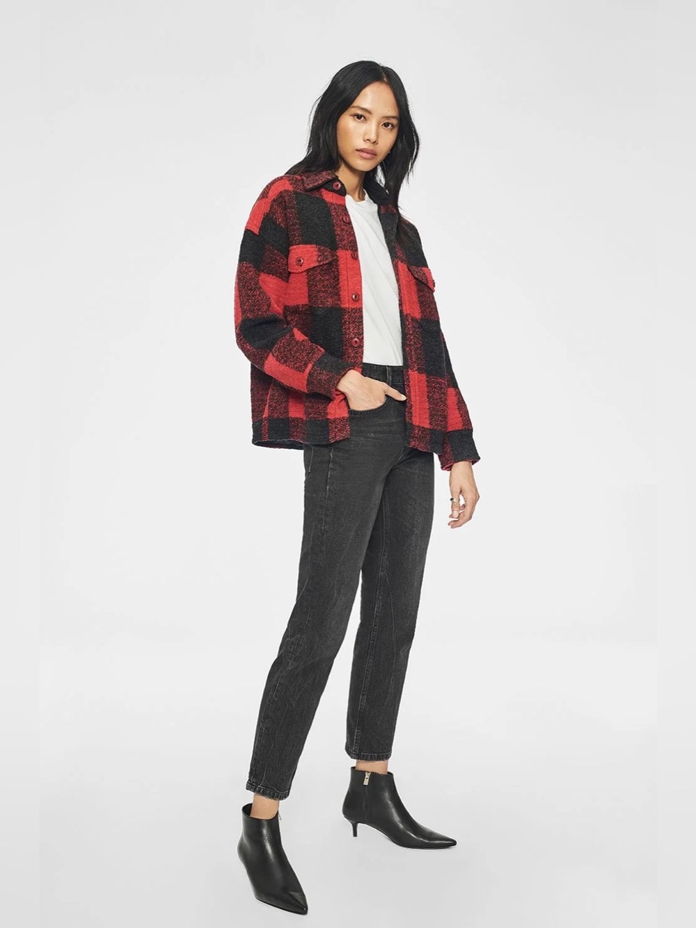 Anine Bing • Bobbi Buffalo Plaid Shacket Jacket Red Black S NWT